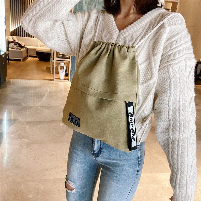 Women's Fashion Drawstring Canvas Simple Cloth Printed Backpacks