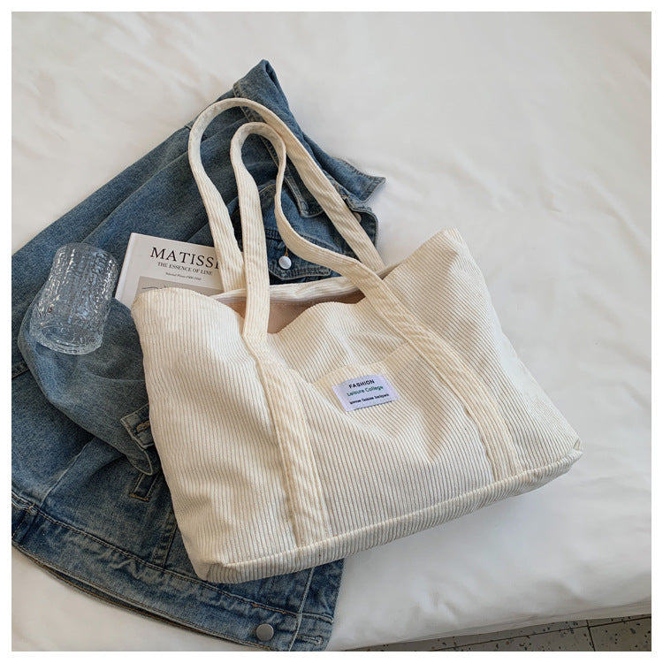 Women's Solid Color Corduroy Big Trendy Large Capacity Shoulder Bags