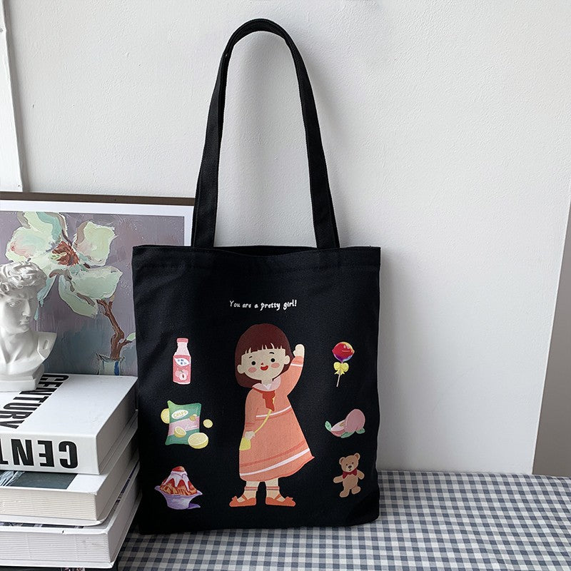 Canvas Female Cute Literary Fresh Cartoon Large Shoulder Bags