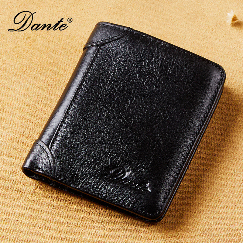 Men's Genuine Leather Swiping Vertical Three-fold Vintage Men's Wallets