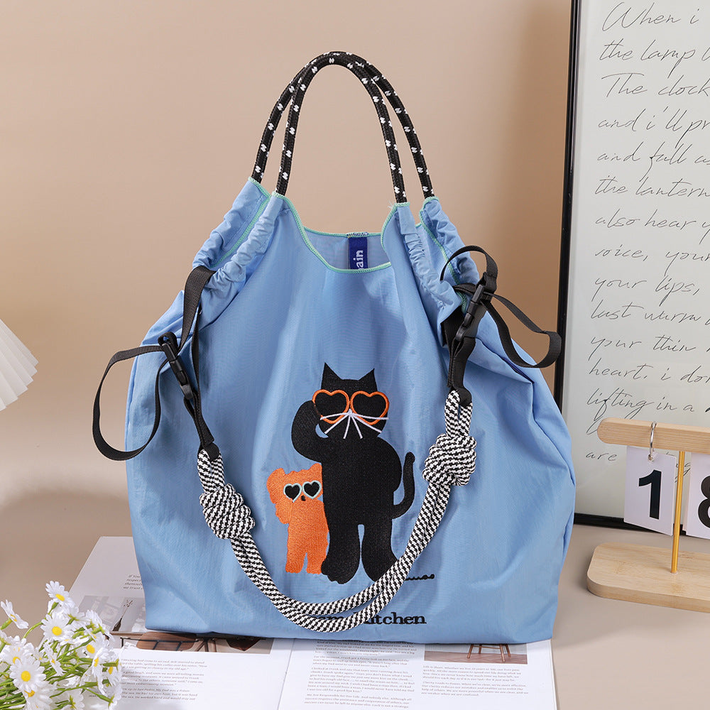 Environmental Protection Embroidery Shopping Nylon Cloth Flower Hand-held Minority Bags