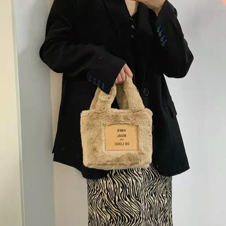 Letter Welfare Cute Plush Hand Carrying Shoulder Bags