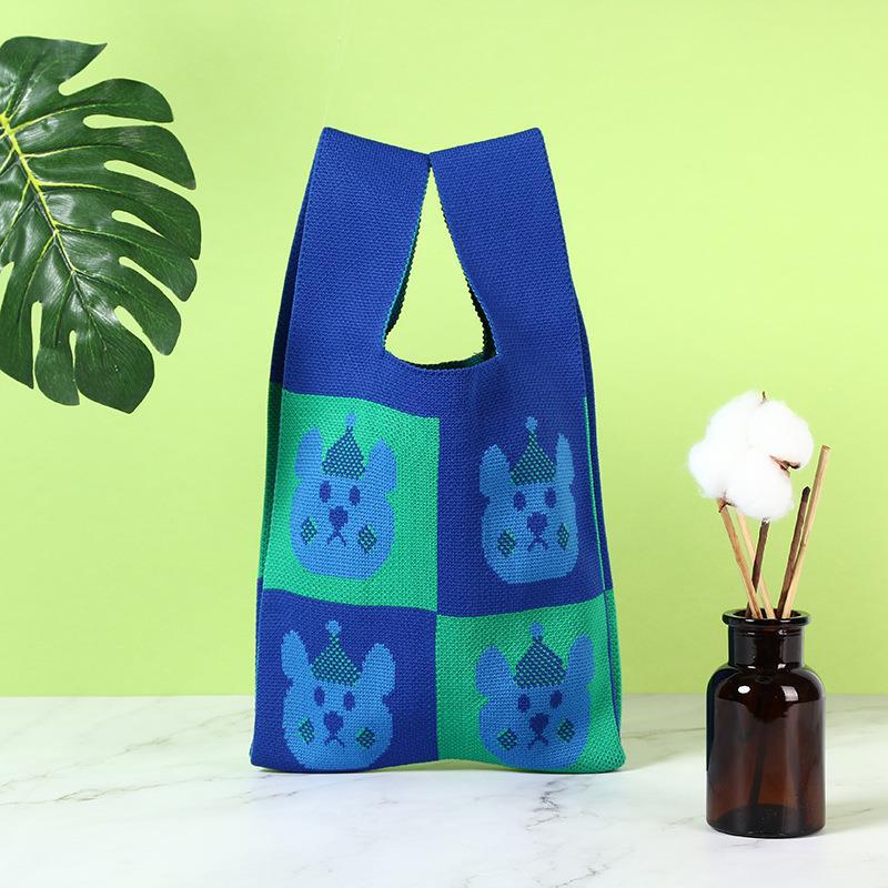 Women's Capacity Knitted Fashion Out Portable Korean Style Little Bear Handbags