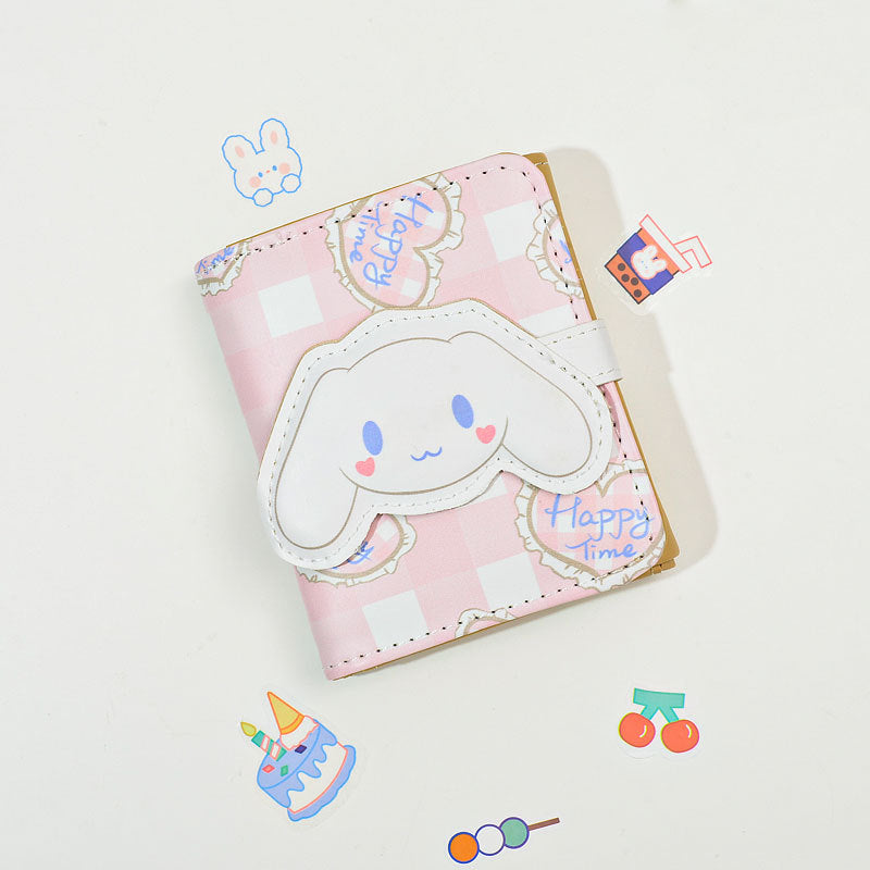 Women's Bear Cartoon Short Button Tri Fold Purses