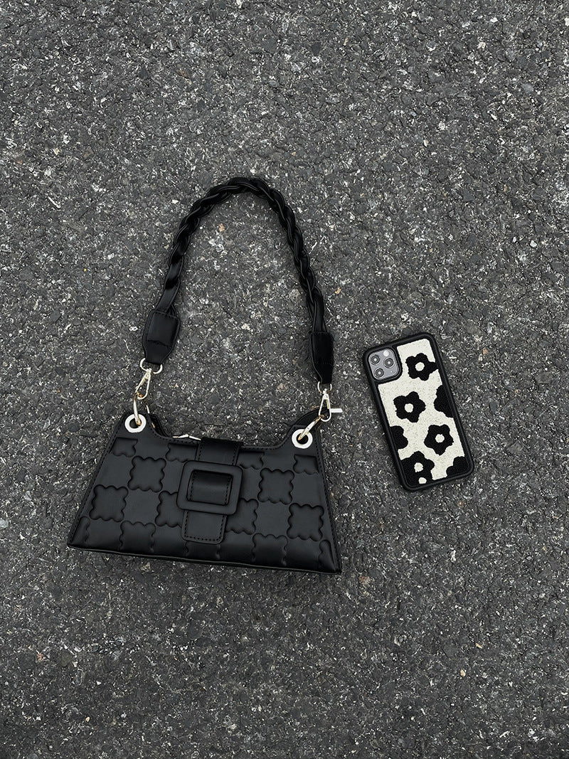 Pretty Simple Embossed Design Black Underarm Handbags