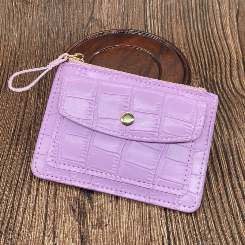 Zipper Slot Female Candy Color Crocodile Card Holder