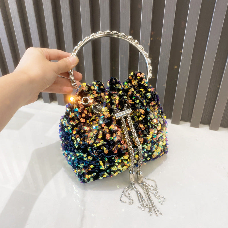 Women's Beautiful Rhinestone Round Chain Diamond Shoulder Bags