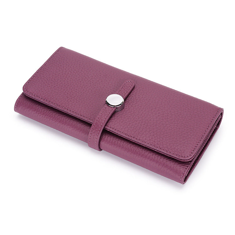Women's Long Genuine Leather Folding Large Capacity Soft Cowhide Ladies Wallets