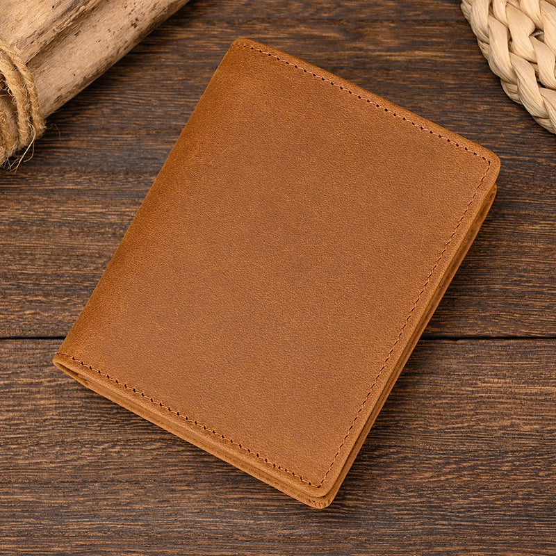 Men's Leather Crazy Horse Vertical Multiple Slots First Layer Cowhide Men's Wallet