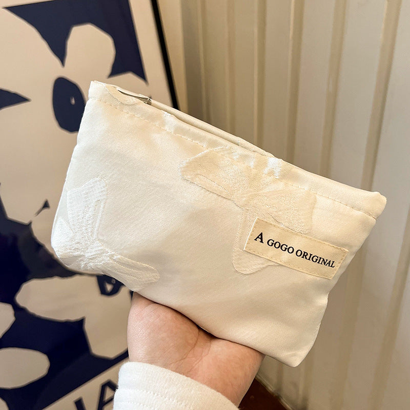 Solid Color Large Capacity Portable Liner Bow Makeup Bag
