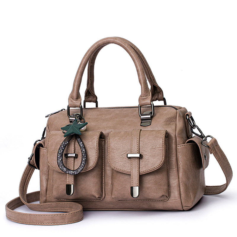 Solid Color Simple Authentic Leather Tactile Feel Tassel Shoulder Bags
