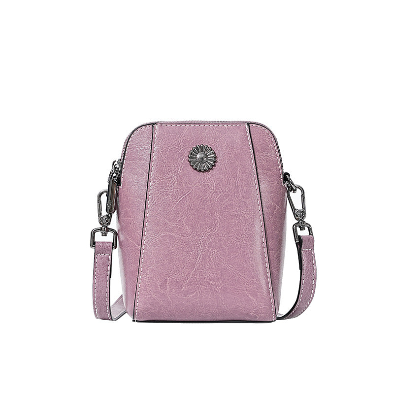 Women's Wax Cowhide Fashion Leather Temperament Lady Crossbody Bags