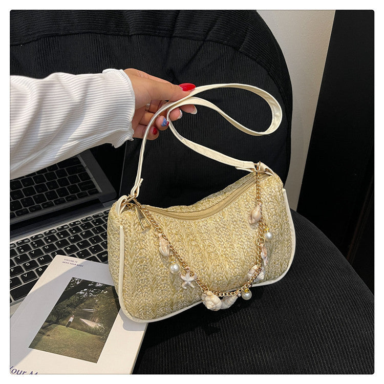 Fashionable Shell Pearl Chain Decoration Funky Commuter Women's Shoulder Bag