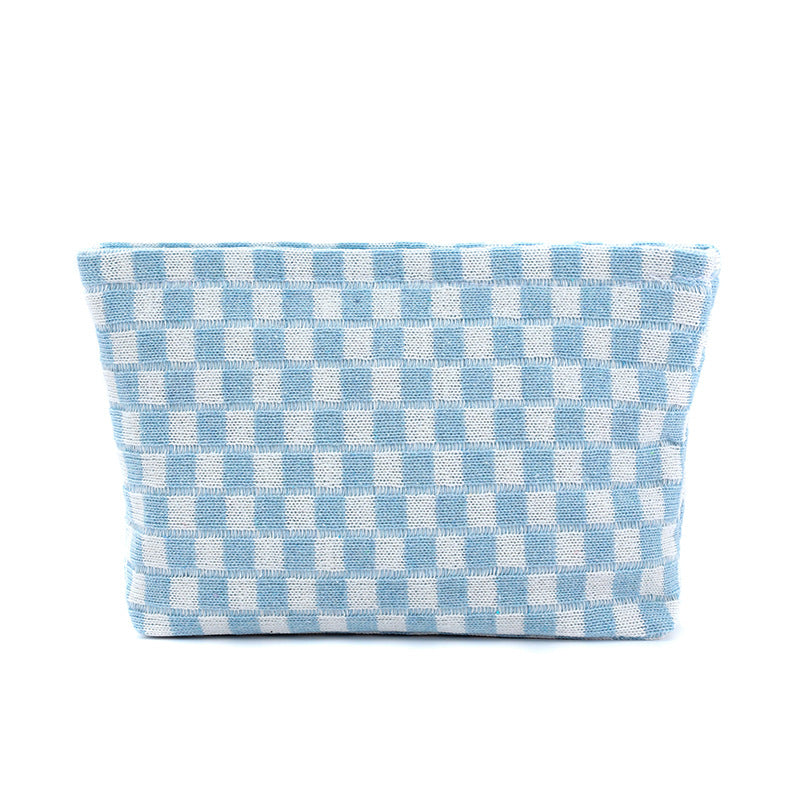 Wool Chessboard Grid Large Capacity Pencil Knitted Cosmetic Bags