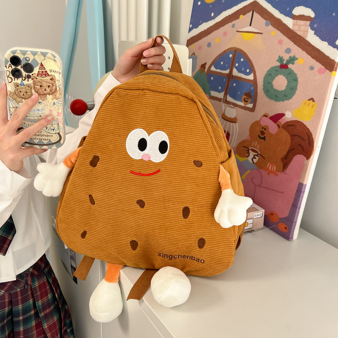Women's Cute Cookies Ugly Corduroy Niche Cartoon Backpacks