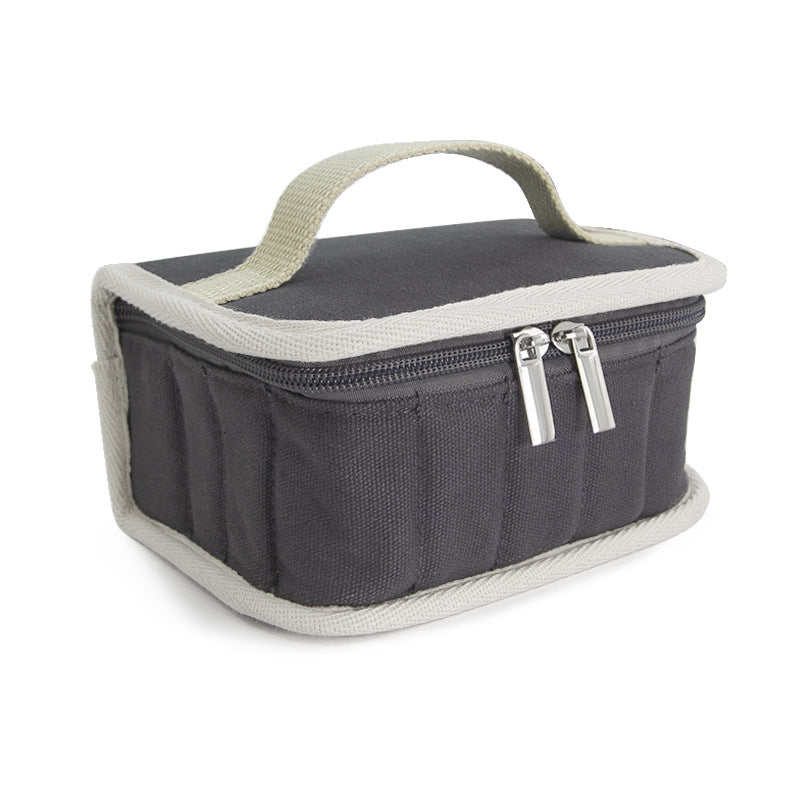 Grid Solid Color Canvas Large Capacity Makeup Bag