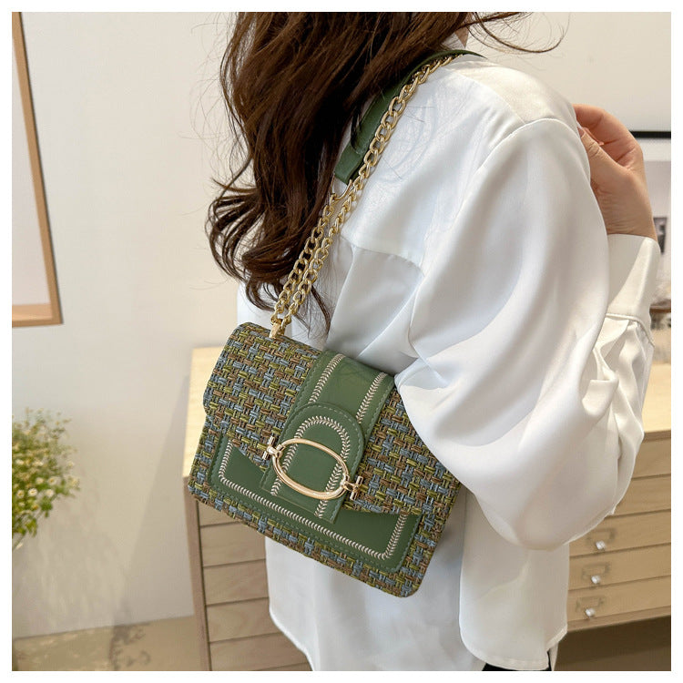Women's Personalized Trendy Plaid Simple Metal Chain Shoulder Bags