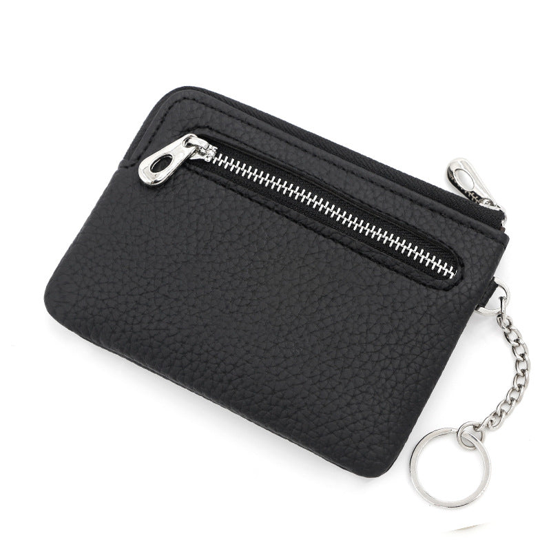 Litchi Pattern Zipper Dark Cell Multifunctional Card Holder