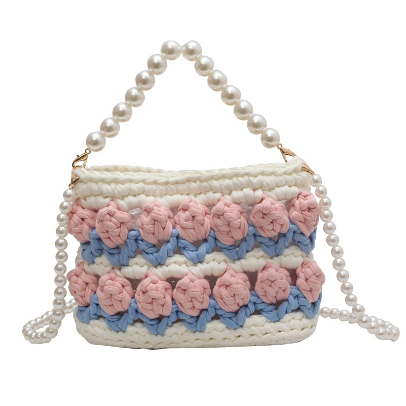 Fairy Style Tulip Hand-woven Strip Thread Material Pearl Crossbody Bags