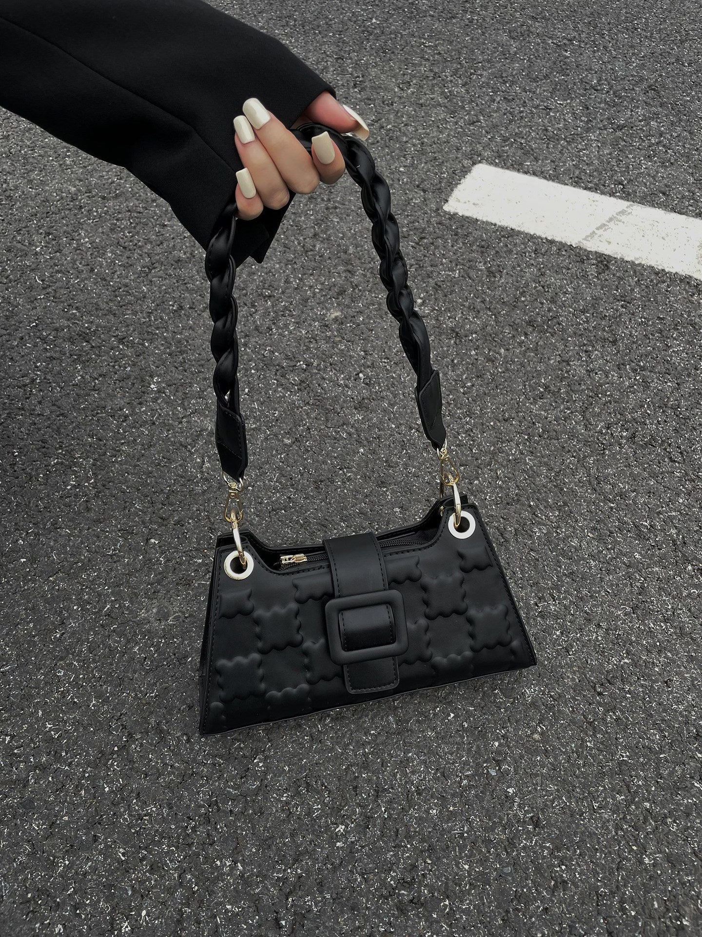 Pretty Simple Embossed Design Black Underarm Handbags
