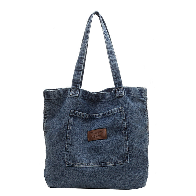 Idle Style Vintage Denim Embossed Letter Bags