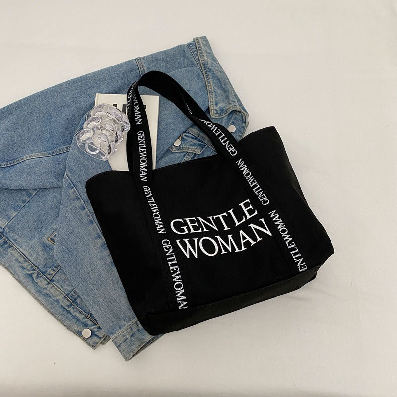 Letter Contrast Color Large Capacity Wide Shoulder Bags