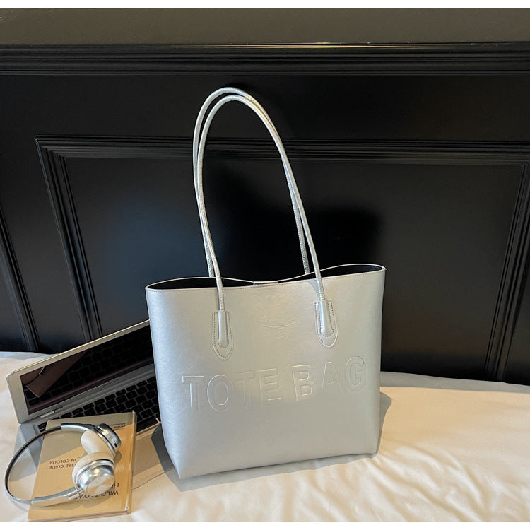 Women's Indentation Letter Texture Large Capacity Fashion Retro Commuter Portable Women's Shoulder Bag