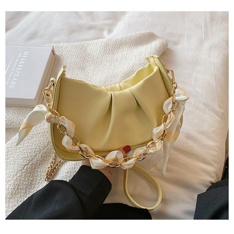 Women's Underarm Fresh Design Pleated White Summer Crossbody Bags