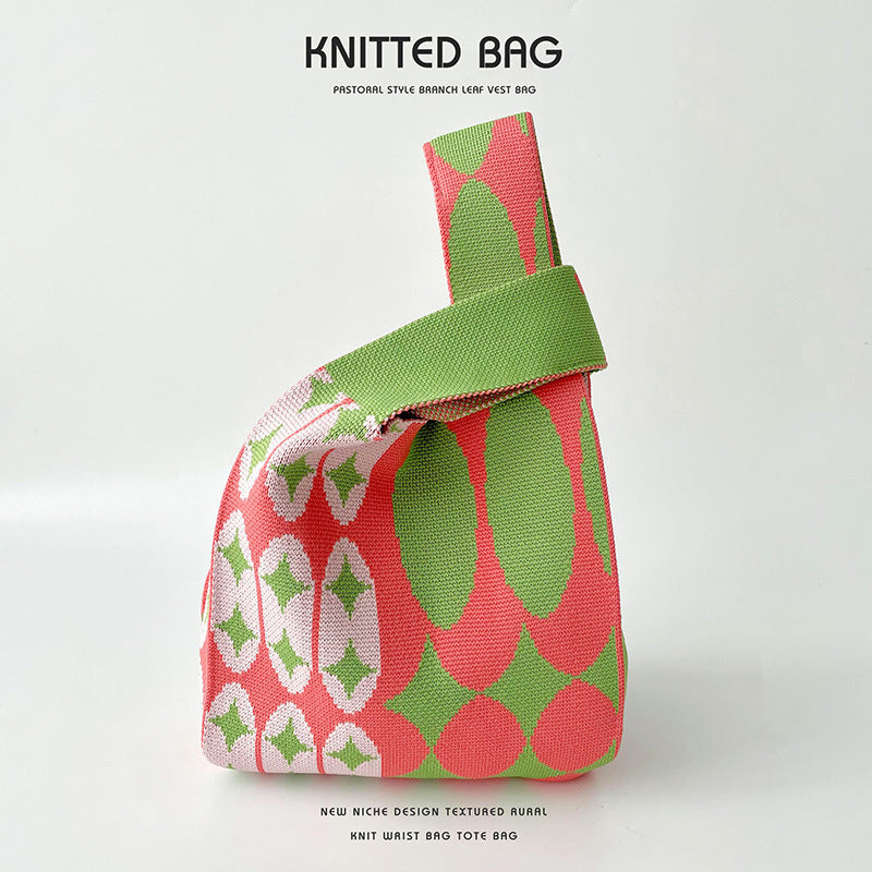 Women's Contrast Color Dot Knitted Large Capacity Shoulder Bags
