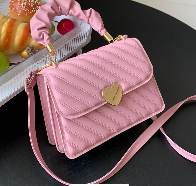 Women's Younger Fashion Fresh Peach Heart Pleated Lovely Shoulder Bags