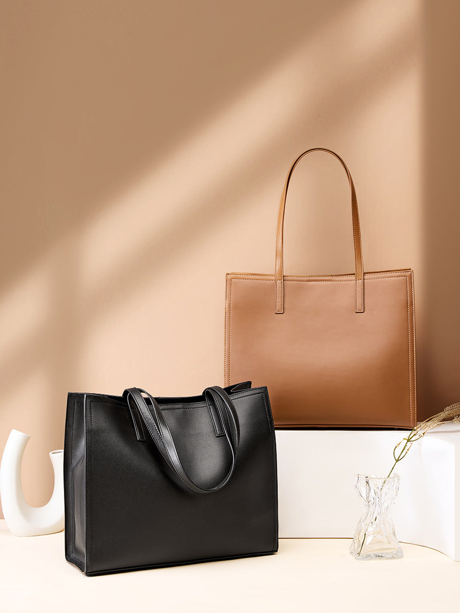 Women's Niche Leather Large Capacity Computer Black Handbags