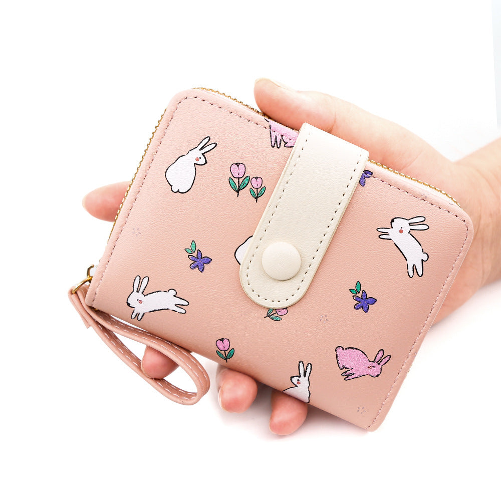 Women's Cute Rabbit Print Short Organ Hasp Document Ladies Wallet