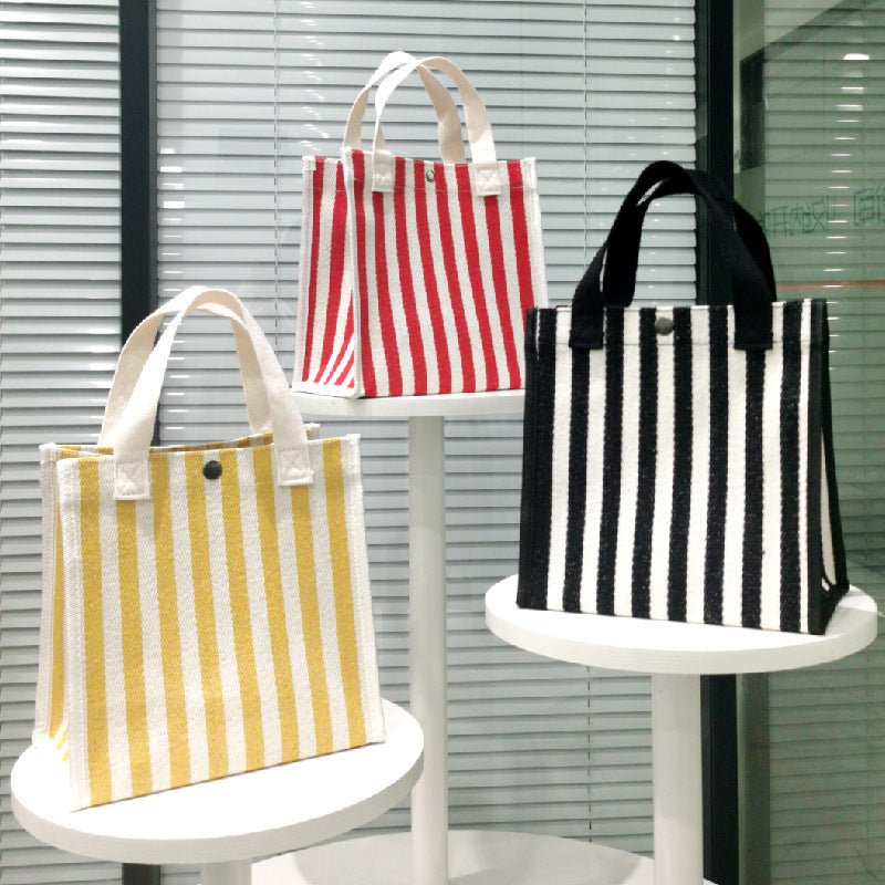 Striped Shopping Portable Thick Canvas Mom Handbags