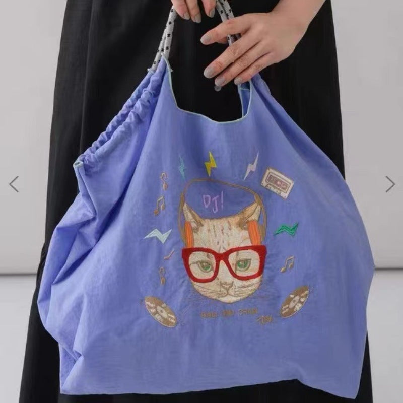 Homemade Shopping Nylon Cloth Embroidery Flower Bags