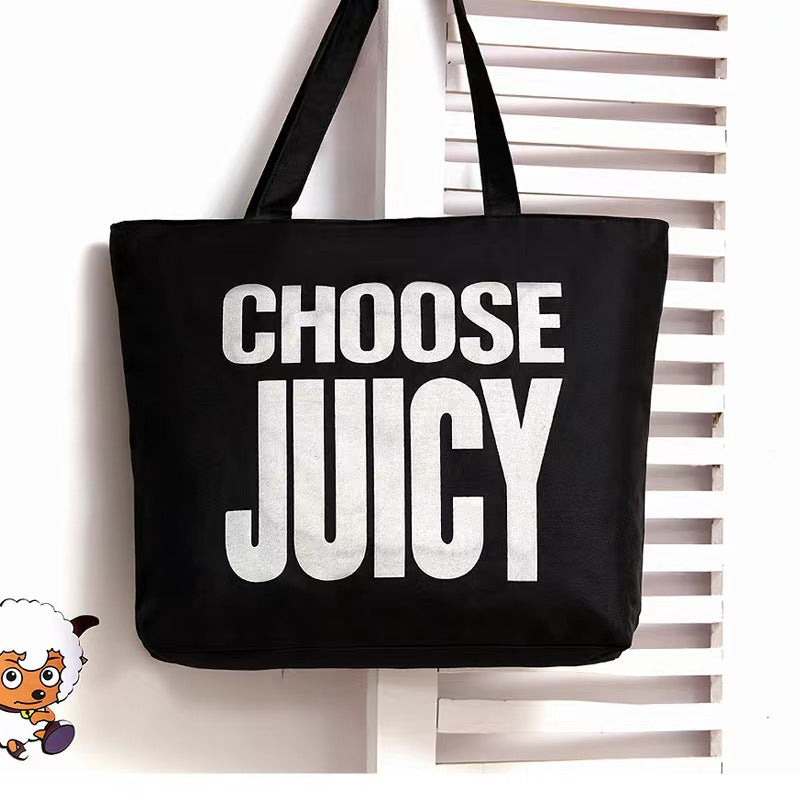Women's Canvas Printed Simple Portable Large Capacity Shopping Bags