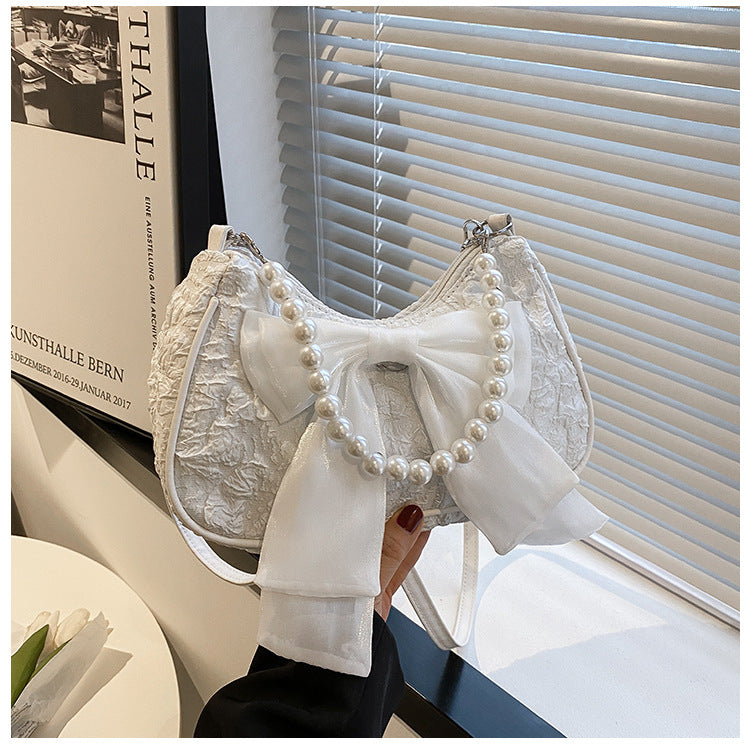 Women's Sweet Maiden Pearl Bow Fashionable Korean Shoulder Bags