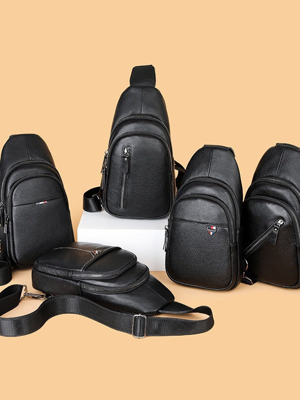 Men's Leather First Layer Cowhide Texture Men's Chest Bags