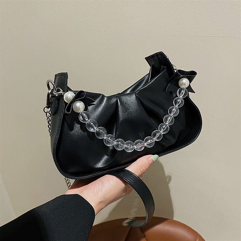 Women's Popular Pleated Underarm Fashion Pearl Chain Bags