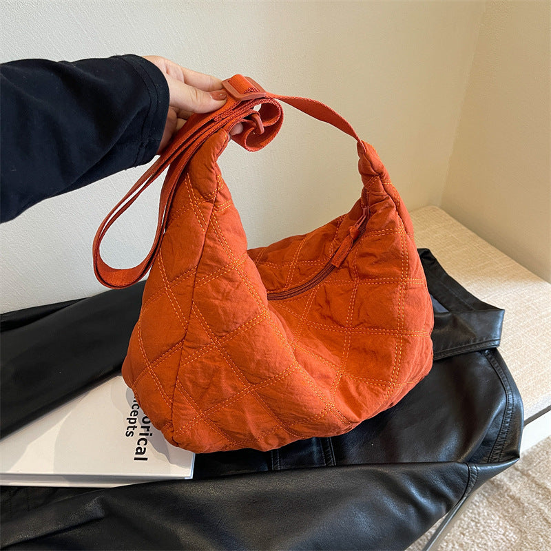 Down Large Capacity Rhombus Embroidered Line Shoulder Bags