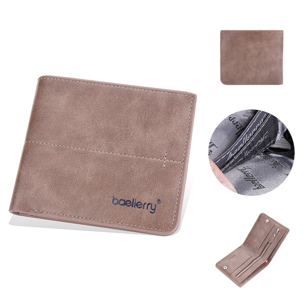 Men's Short Simple Snap Zipper Horizontal Vertical Men's Wallet