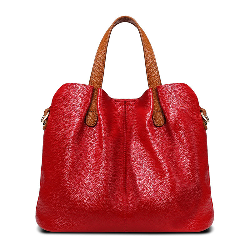 Women's Leather Commuter Niche Contrast Color First Layer Cowhide Bags