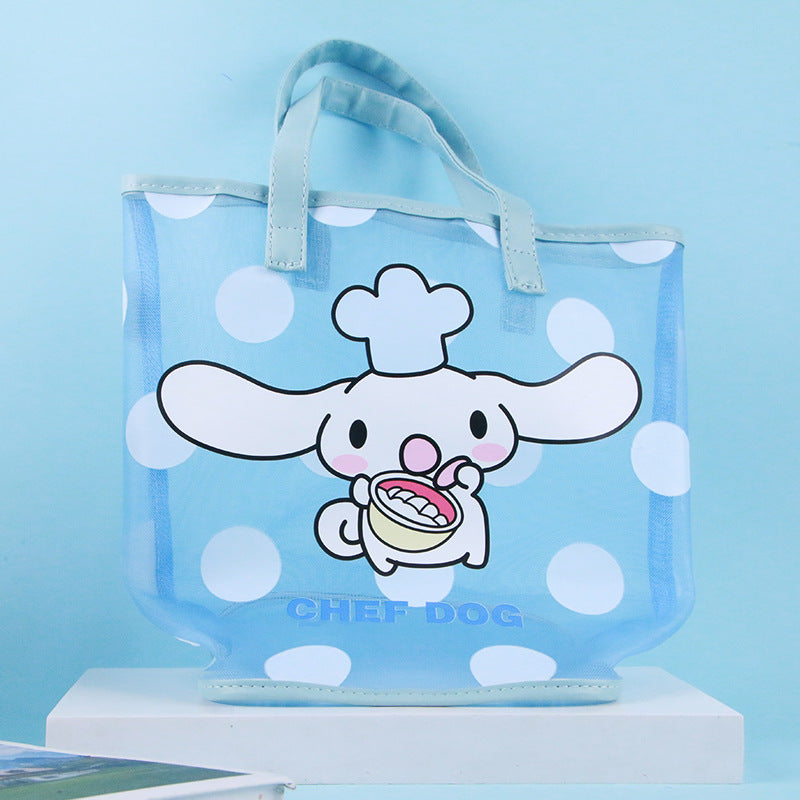 Women's Cartoon Strawberry Bear Mesh Embroidery One Handbags