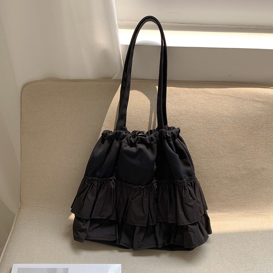 Women's Pleated Ruffled Commute Style High-grade Large Capacity Shoulder Bags