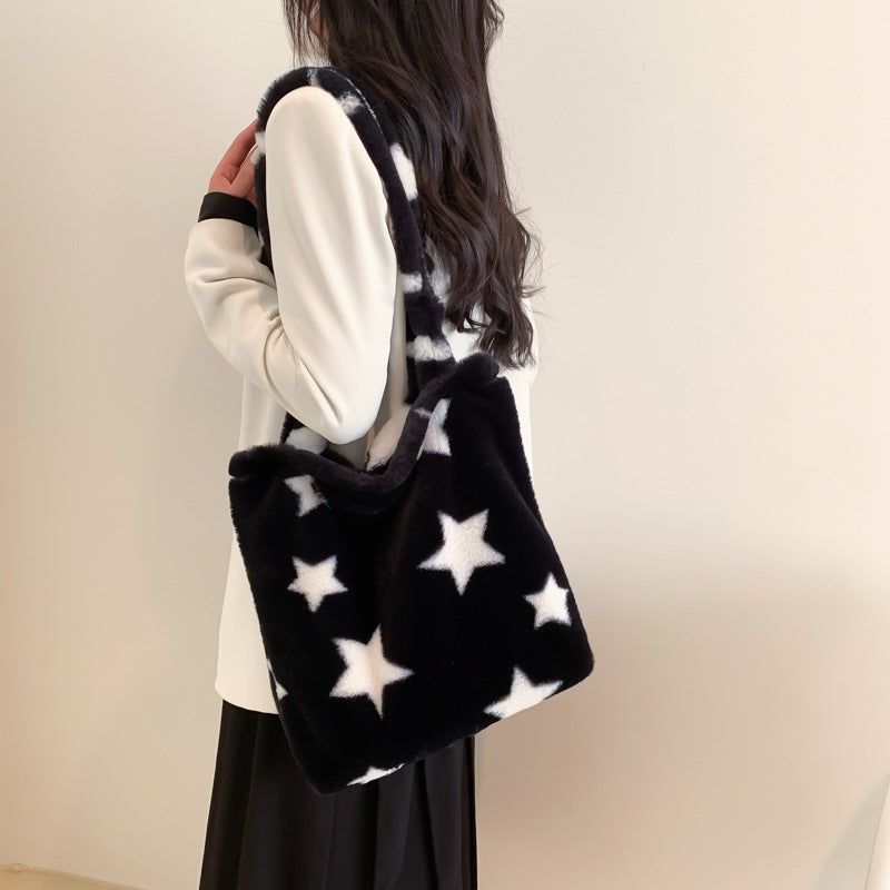 Women's & Men's Simple Large Capacity Totes Early Spring Plush Shoulder Bags