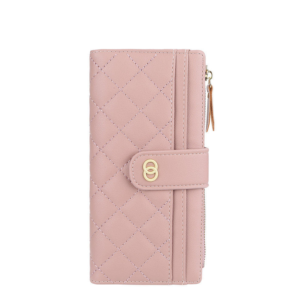 Women's Korean Style Rhombus Multiple Slots Long Mobile Stylish Buckle