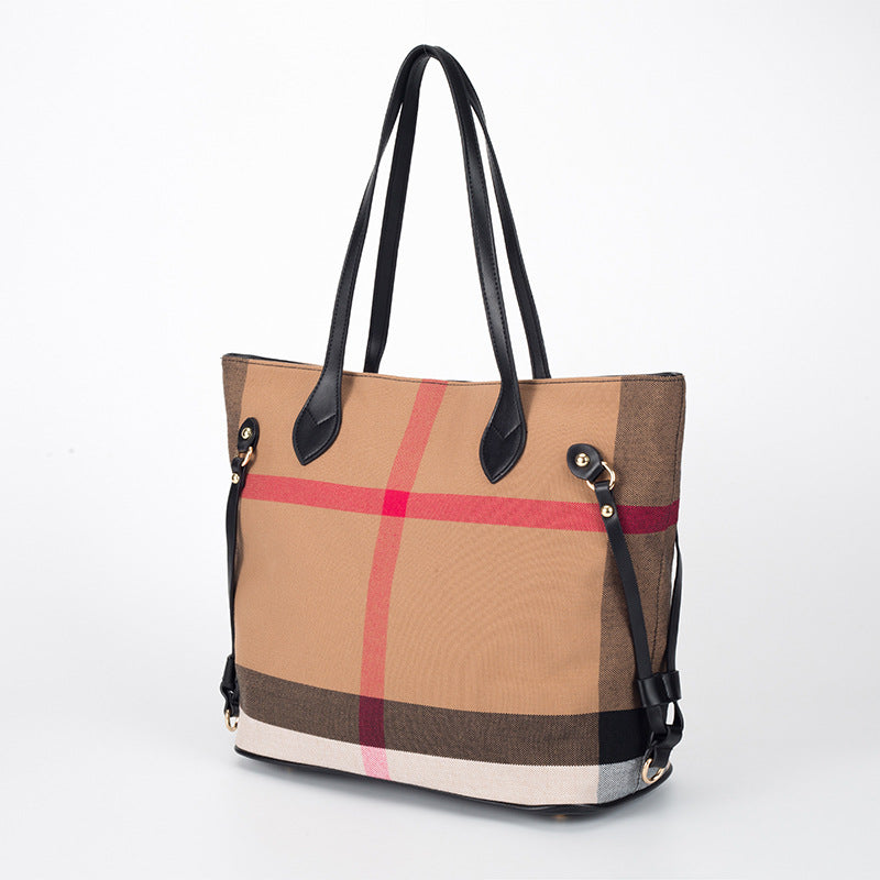 Women's Simple Canvas Check Pattern Shopping Shoulder Bags