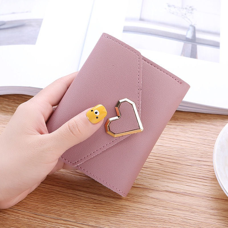 Women's Long Heart-shaped Three-fold Leather Fresh Ladies Wallets