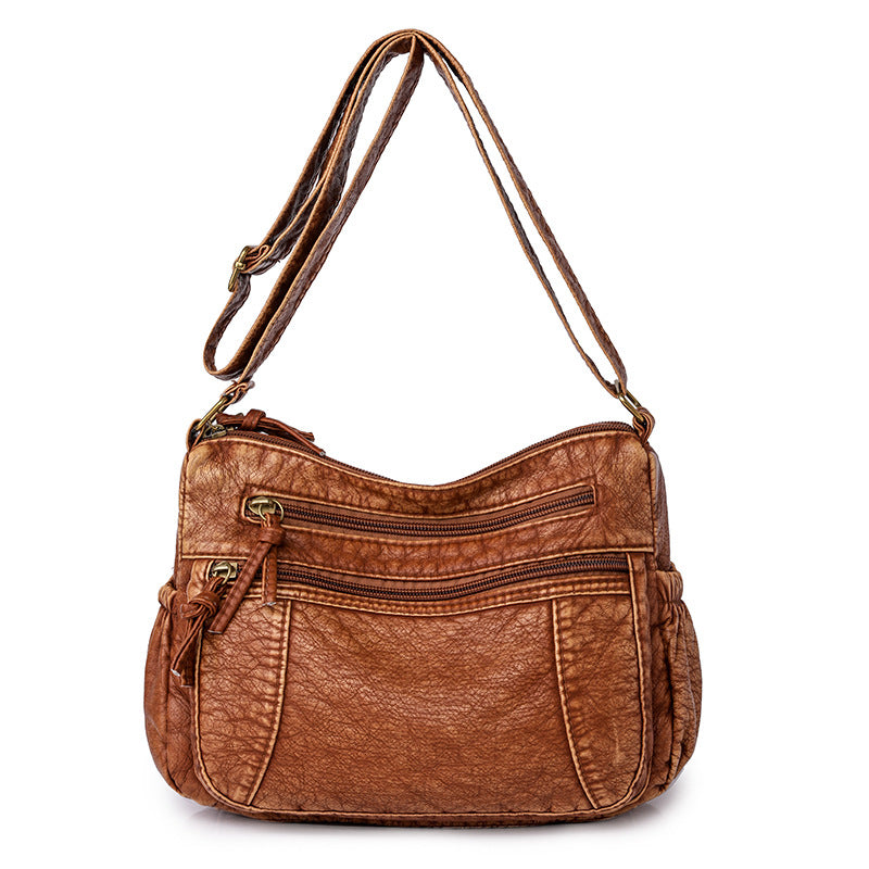 Women's Washed Leather Vintage Versatile Large Capacity Shoulder Bags