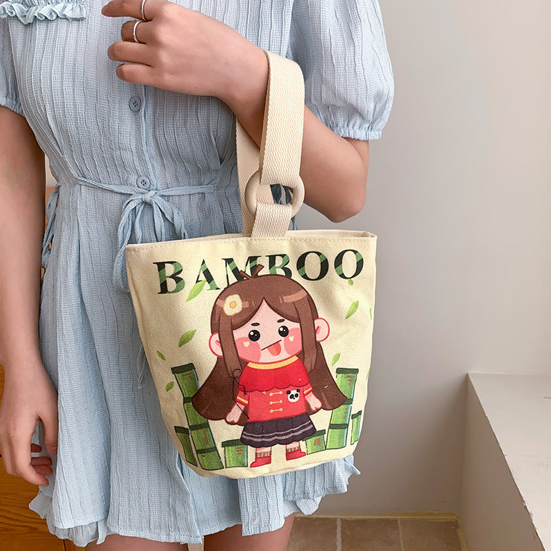 Cartoon Canvas Female Lunch Box Ethnic Handbags