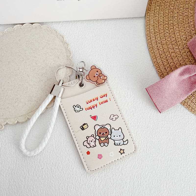 Bear Cartoon Soft Leather Dual Position Door Access Card Holder
